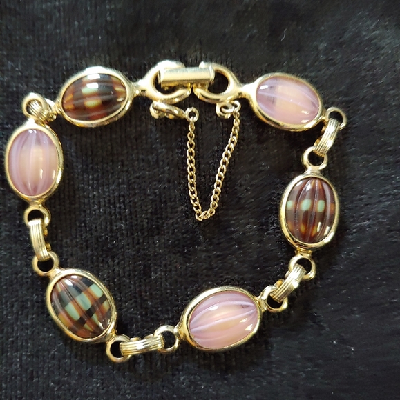 VTG Sarah Coventry Pink/Brown stone bracelet - Picture 4 of 5